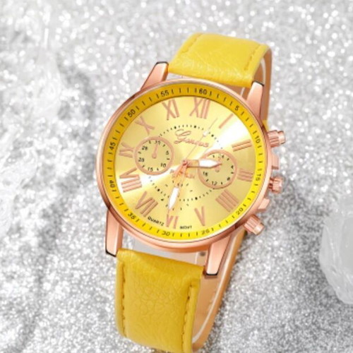 Women's watch new with yellow leather strap