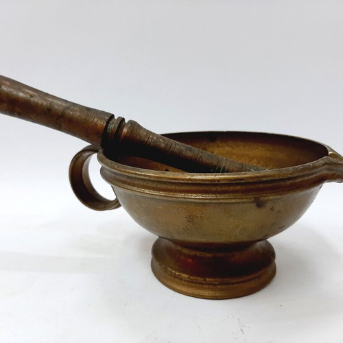 Antique bronze mortar and pestle used, late 19th century, pharmaceutical type