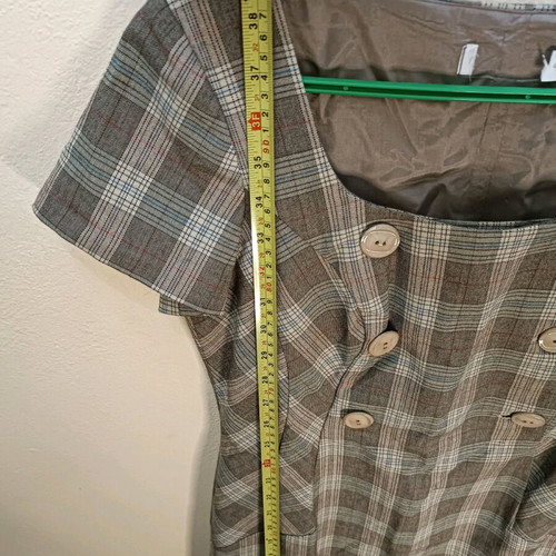 Retro Plaid Mini Dress with Square Neckline and Buttons like New