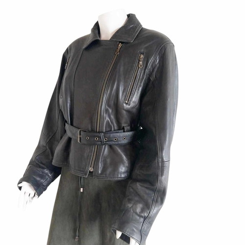 Vintage black leather biker jacket unisex, like new, size L