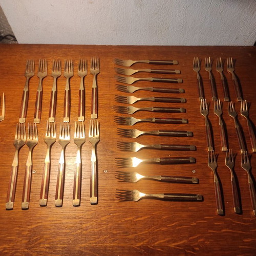 Vintage brass and rosewood cutlery set, 93 pieces, Mid-Century