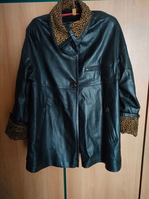 Roberta leather coat used, genuine Italian leather with leopard details