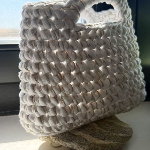 Handmade white chunky crochet handbag with top handles