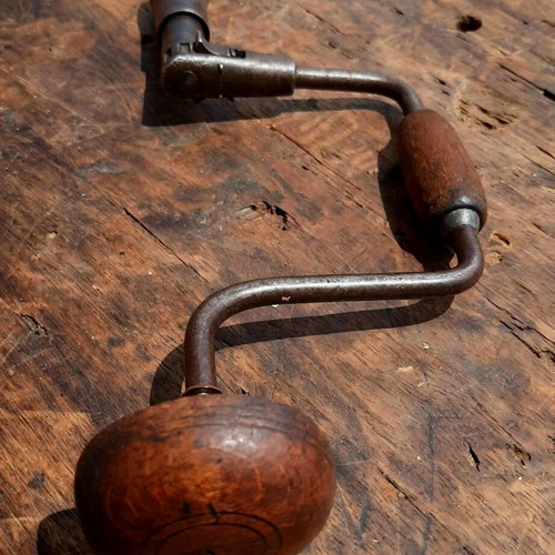 Vintage Maragkou Hand Drill with Ratchet Used, 38 cm