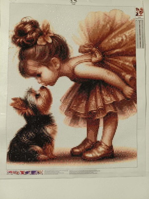 Diamond Painting Ballerina and Puppy, handmade 40x50 cm
