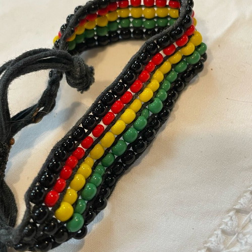 Beaded band bracelet used, Jah Reggae Rasta colors