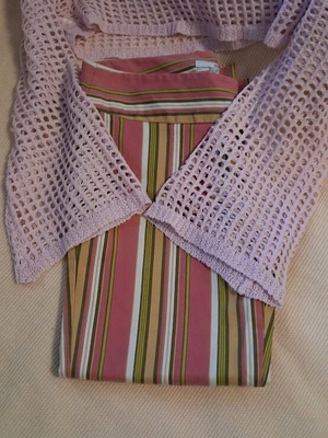 Capri pants like new, summer striped colorful fabric + mesh bolero gift