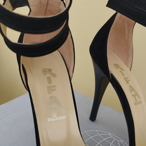 Suede black sandals with red sole used, heel height 10 cm, size 37