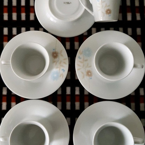Bocca coffee set used, five porcelain cups with saucers