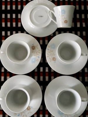 Bocca coffee set used, five porcelain cups with saucers