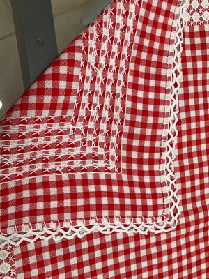 Handmade small checkered tablecloth new 74x77