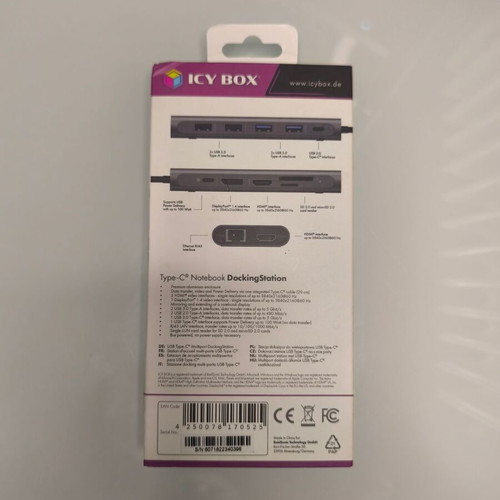 ICY BOX IB-DK4050-CPD USB-C Docking Station like new, 3-screen support, 100W PD