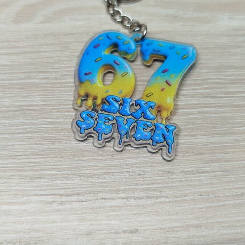Keychain 67 new, multicolored acrylic in blue and yellow