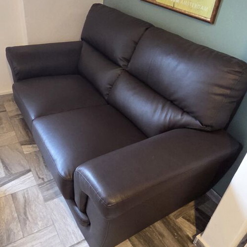 2-seater brown leatherette sofa