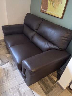 2-seater brown leatherette sofa