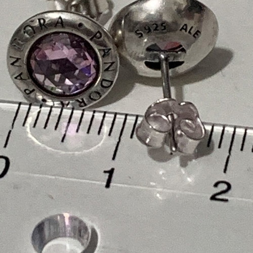 Pandora silver earrings with pink stone like new