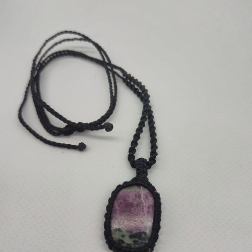 Macrame necklace with ruby in zoisite new, adjustable handmade jewelry