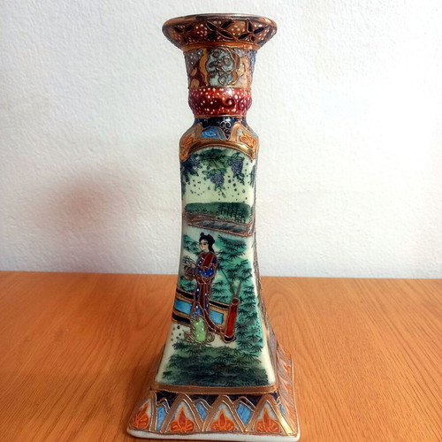 Royal Satsuma candlestick used, hand-painted