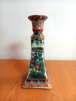 Royal Satsuma candlestick used, hand-painted