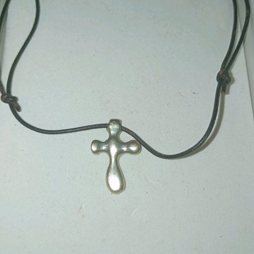 Silver cross 925 on black leather cord like new