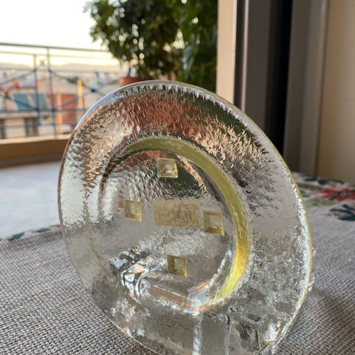 Vintage collectible glass ashtray Italian made like new, soft yellow