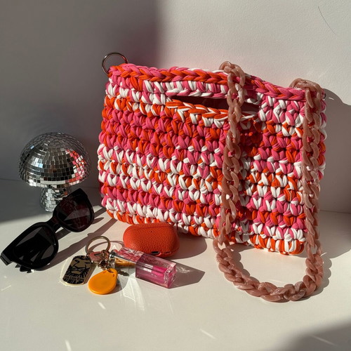 Handmade Crochet Shoulder Bag new, colorful t-shirt yarn handbag