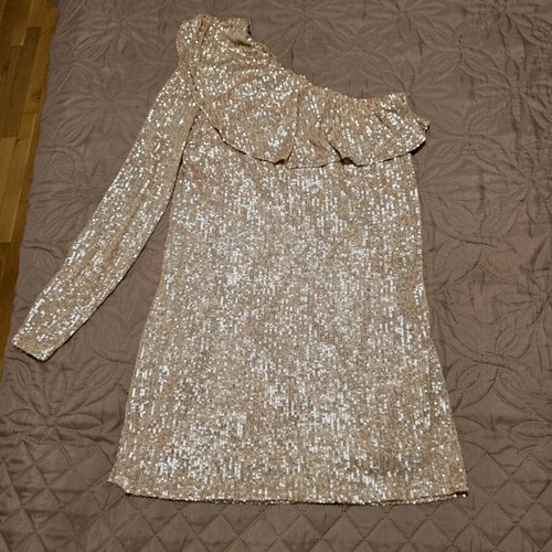 Short dress with one shoulder and gold sequins Zara like new