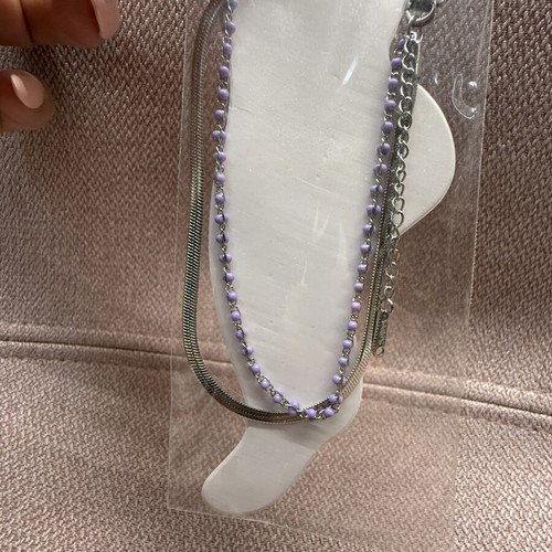 Double anklet new, purple and silver