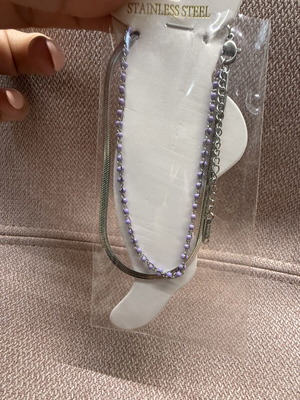 Double anklet new, purple and silver