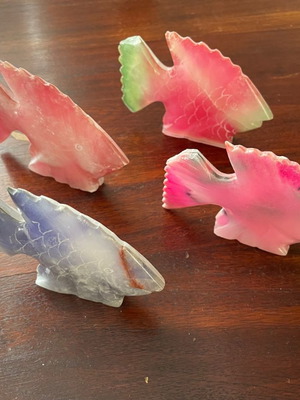 Set of marble decorative fish used