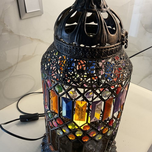 Inart handmade lantern lamp, 45 cm, metal with colorful glass