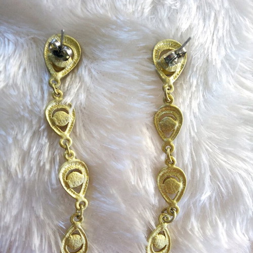 Long drop earrings new with gold tone and brownish crystals