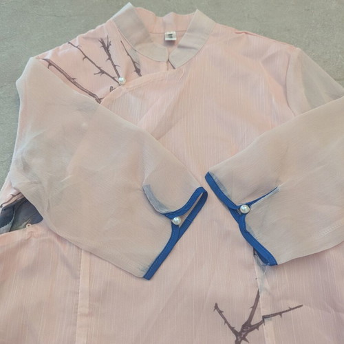 Romantic Pink Asian-Inspired Chiffon Dress Size S like new