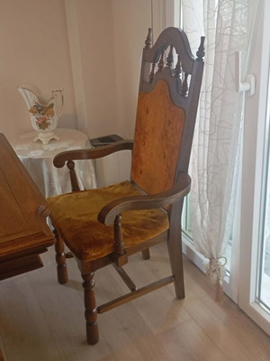 Living room furniture set used, solid wood dining table with 6 chairs and 4 marble tables