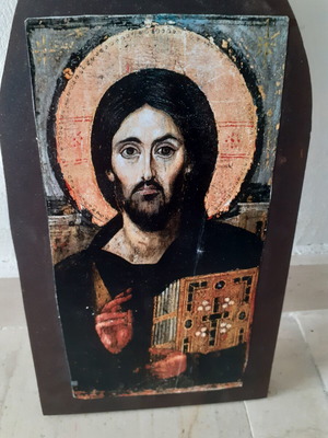 Wooden handmade religious icon new, decoupage technique