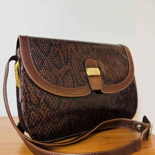 Goya leather shoulder bag brown snake effect like new