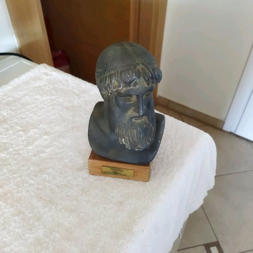 Poseidon alabaster bust with green patina