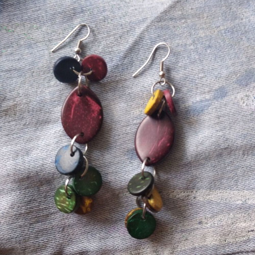 Dangling earrings unused with wooden beads