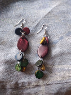Dangling earrings unused with wooden beads
