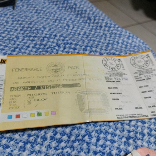 PAOK match ticket from historic Fenerbahce game 26-8-10 like new