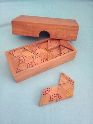 Wooden handmade triangular tridomino used for 2-6 players