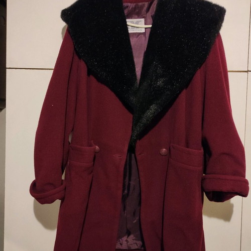 Coat with fur used, burgundy wool, size L