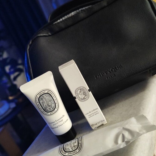 Diptyque Perfume Set new with leather bag and skincare cream