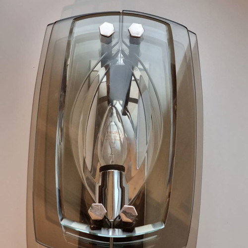 Mid-Century Wall Lamp in Tinted Glass and Chrome by Max Ingrand for Fontana Arte used, 1960s