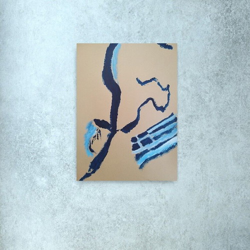 F for Freedom Abstract Blue Original Acrylic Painting 102x72 cm new