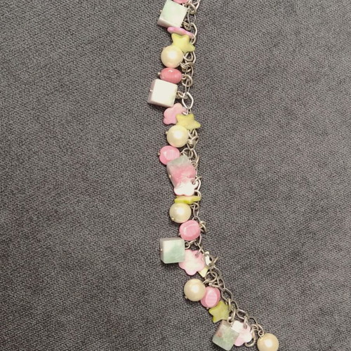Charm bracelet in pastel pink, mint and white shades like new