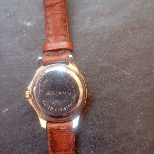 Catamaran Vintage Women's Quartz Watch with Brown Leather Strap used
