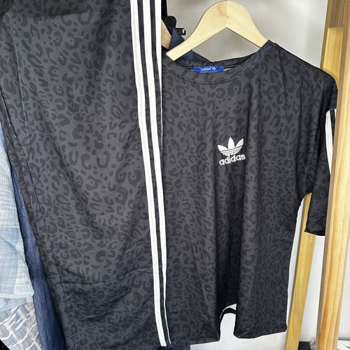 Adidas leopard set black pants with short-sleeve T-shirt new