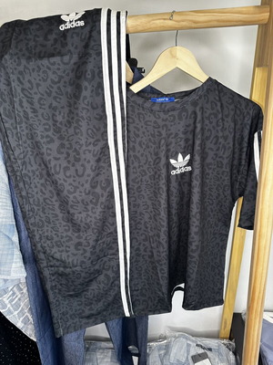Adidas leopard set black pants with short-sleeve T-shirt new
