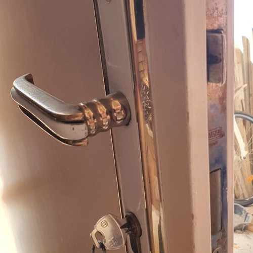 Wooden exterior entrance door with frame, white lacquer